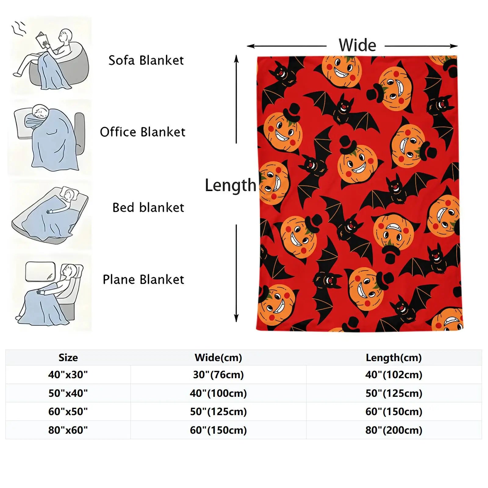 Halloween Pumpkin Bat Flannel Blankets