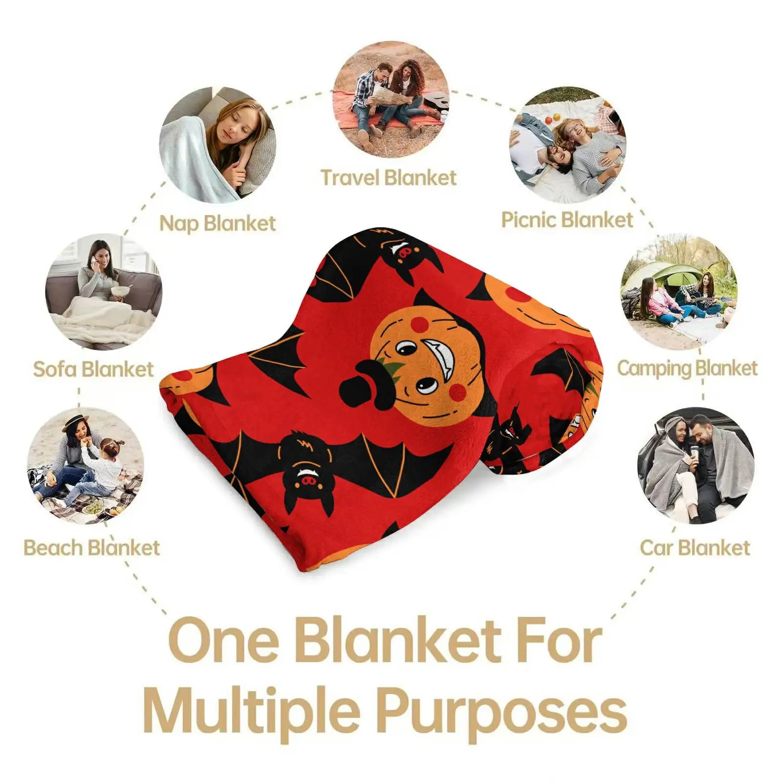 Halloween Pumpkin Bat Flannel Blankets