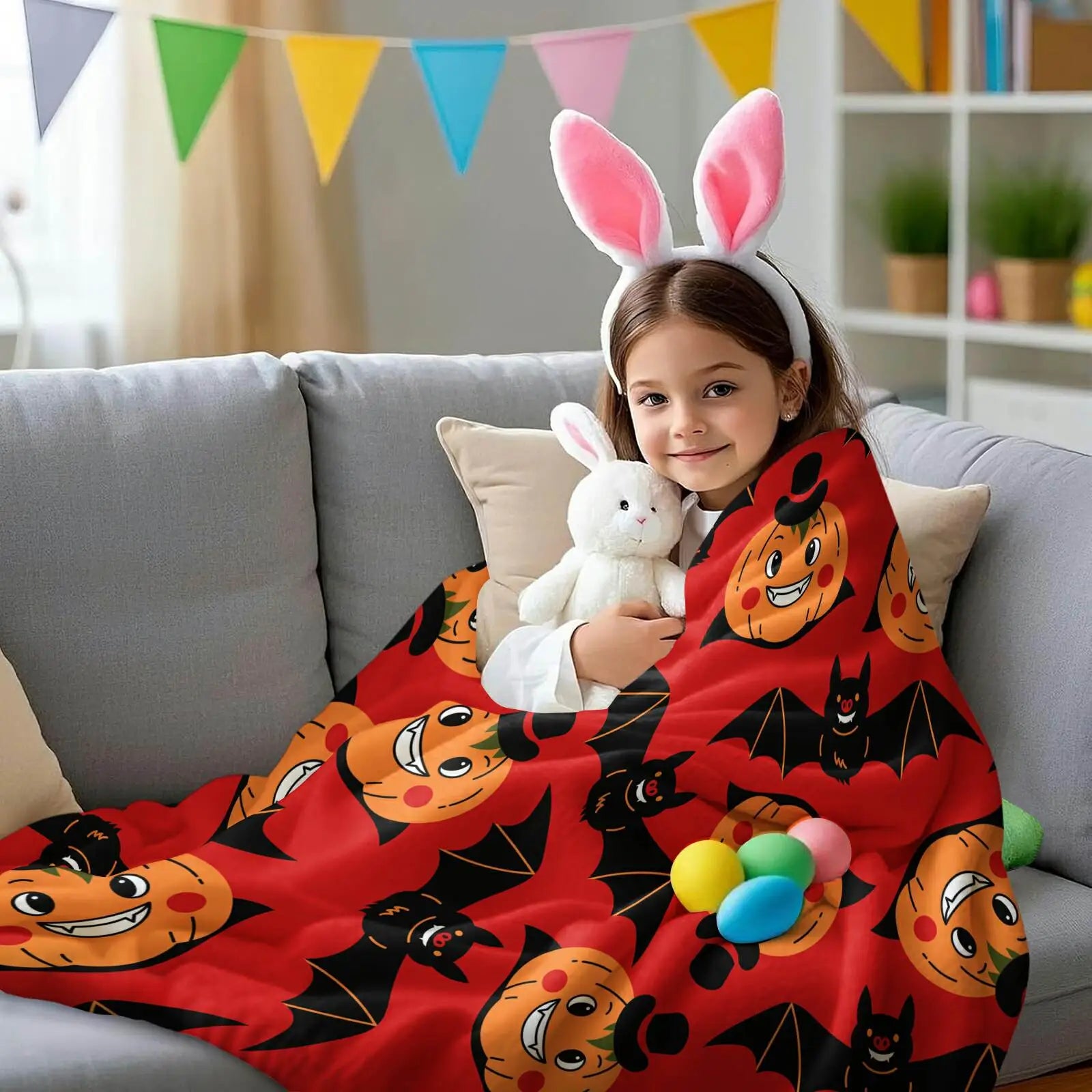 Halloween Pumpkin Bat Flannel Blankets