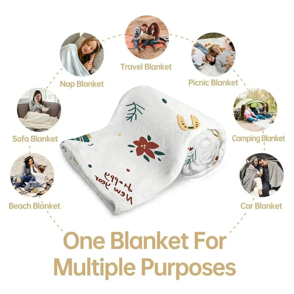 Happy New Year Teddy Bear Pattern Multipurpose Throw Blanket