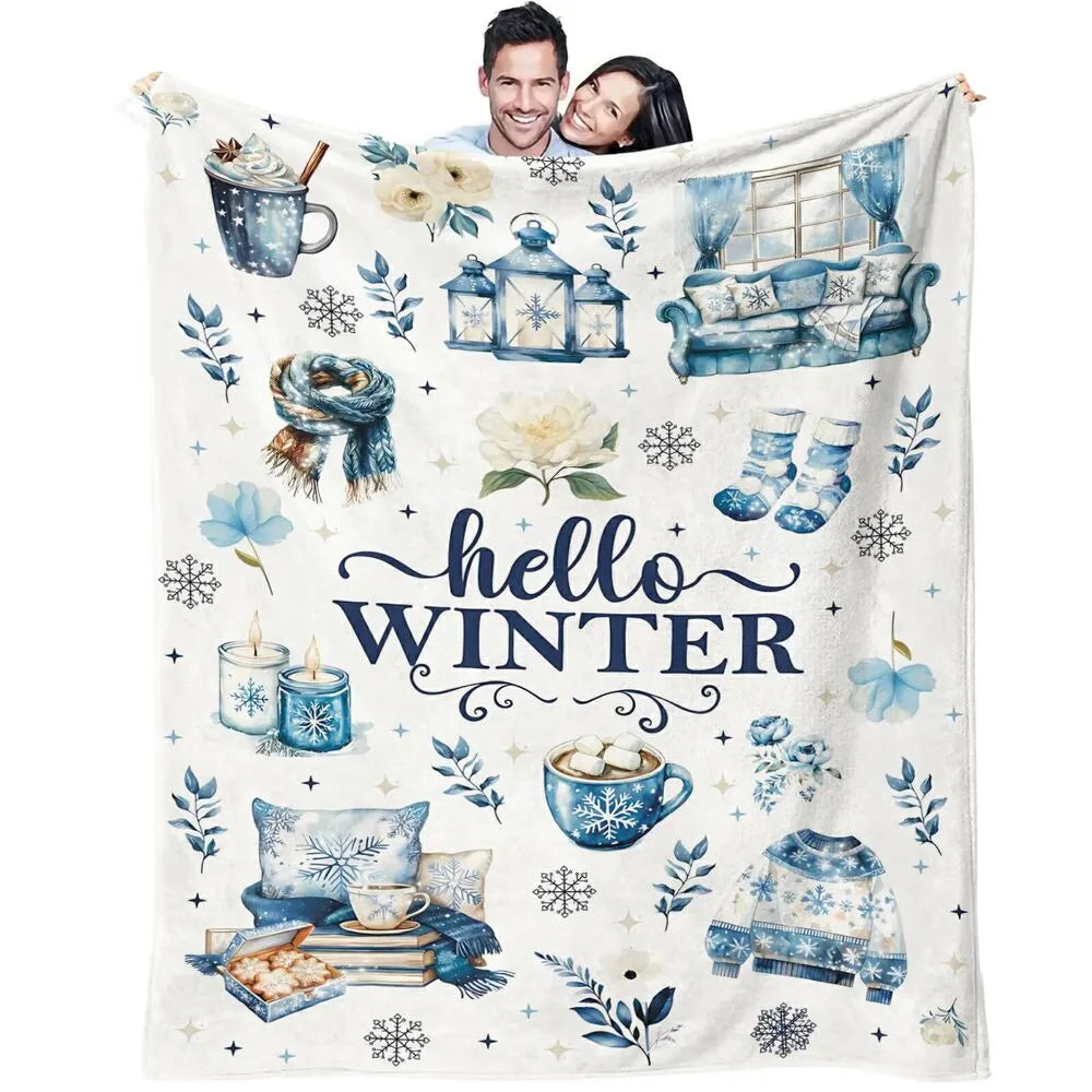Hello Winter Themed Multipurpose Throw Blanket