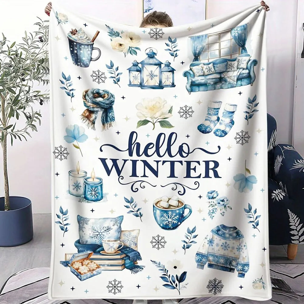 Hello Winter Themed Multipurpose Throw Blanket