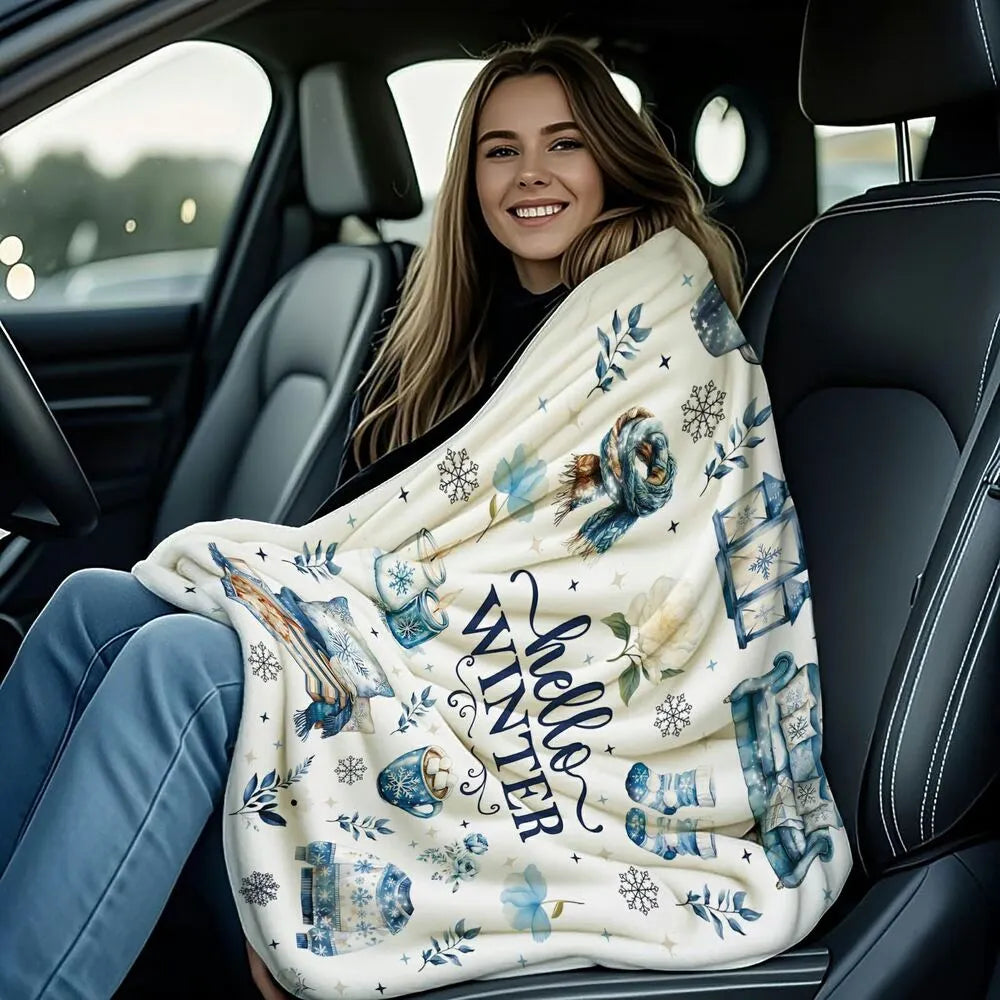 Hello Winter Themed Multipurpose Throw Blanket