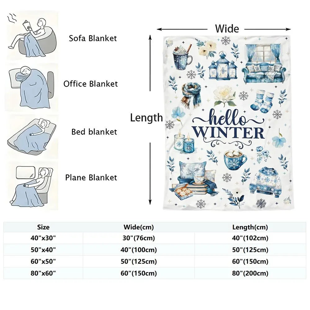 Hello Winter Themed Multipurpose Throw Blanket