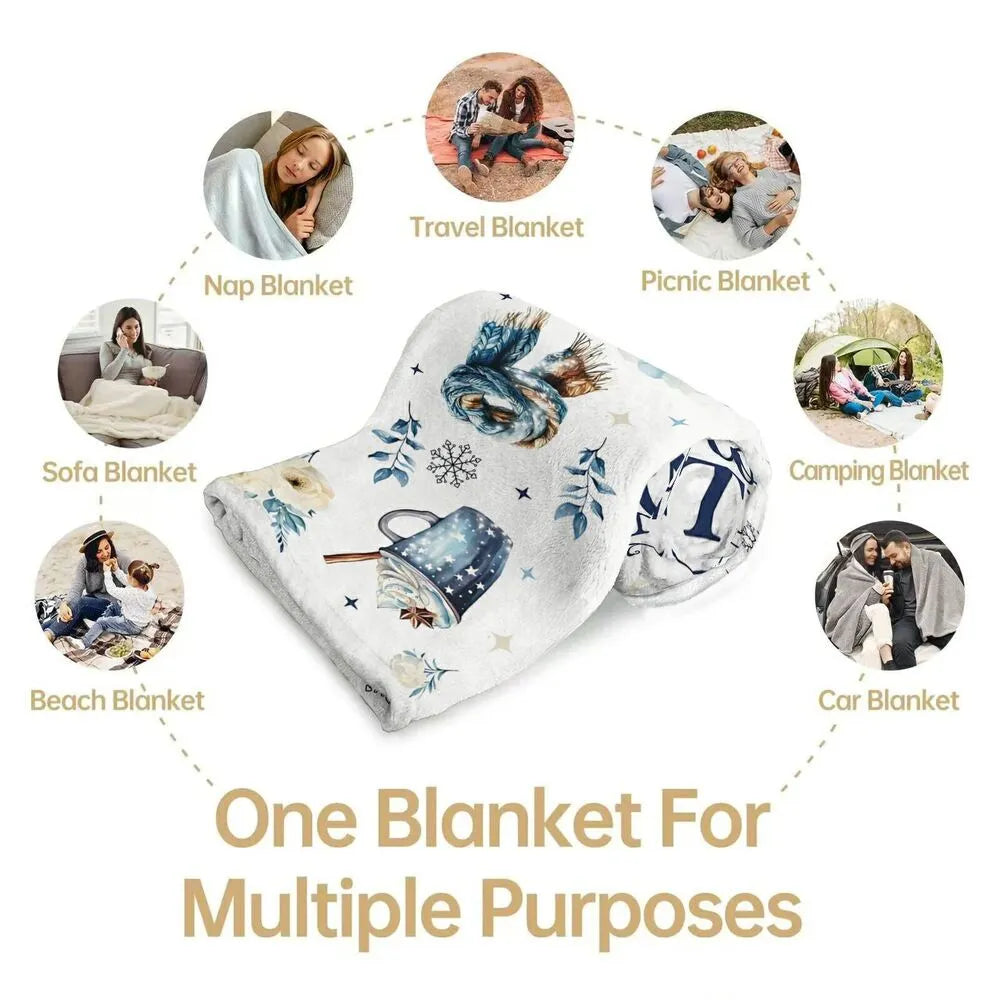 Hello Winter Themed Multipurpose Throw Blanket