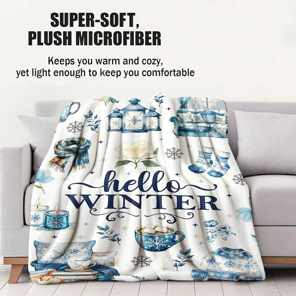 Hello Winter Themed Multipurpose Throw Blanket
