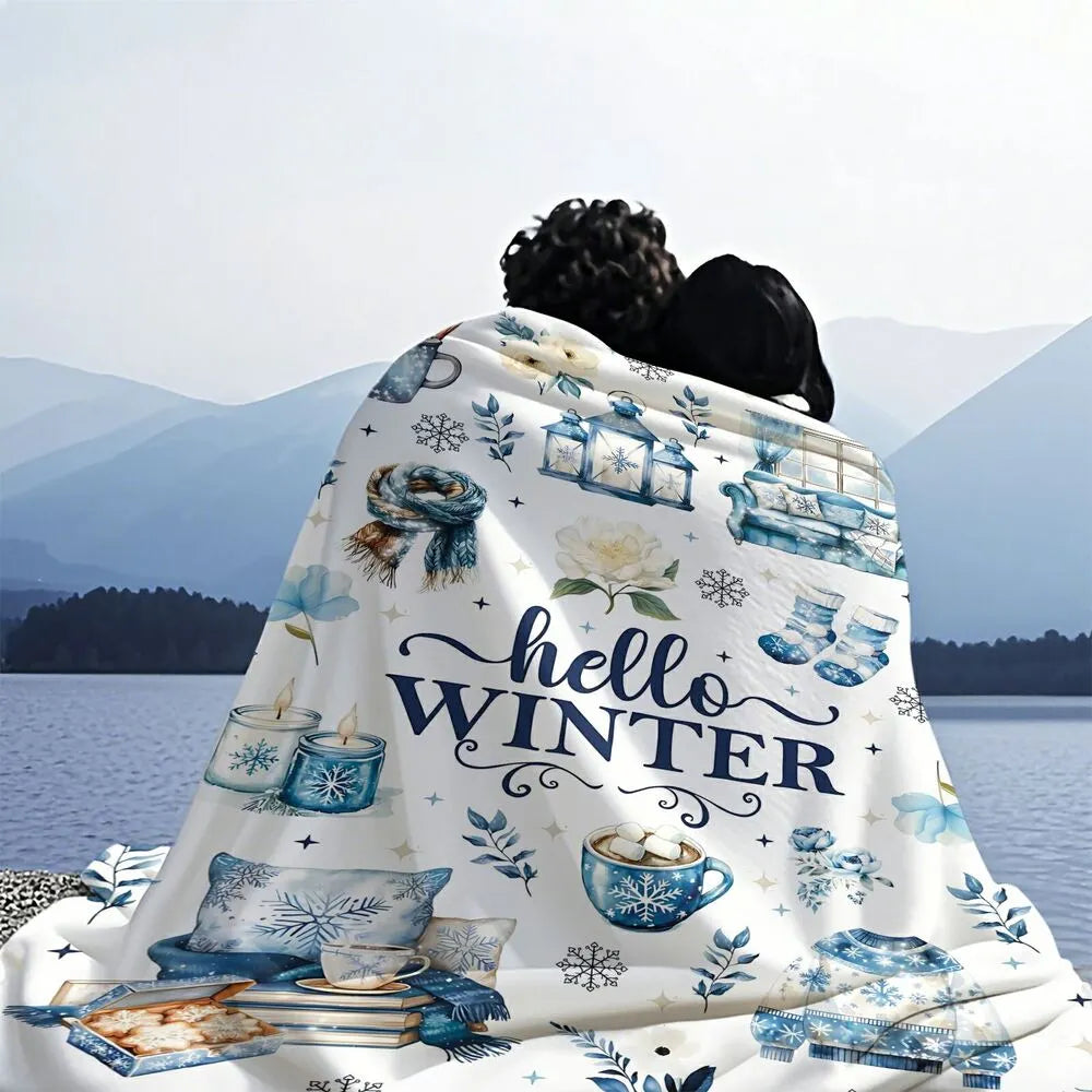 Hello Winter Themed Multipurpose Throw Blanket