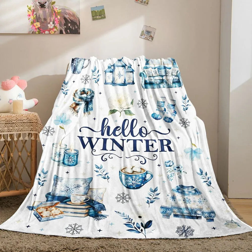 Hello Winter Themed Multipurpose Throw Blanket