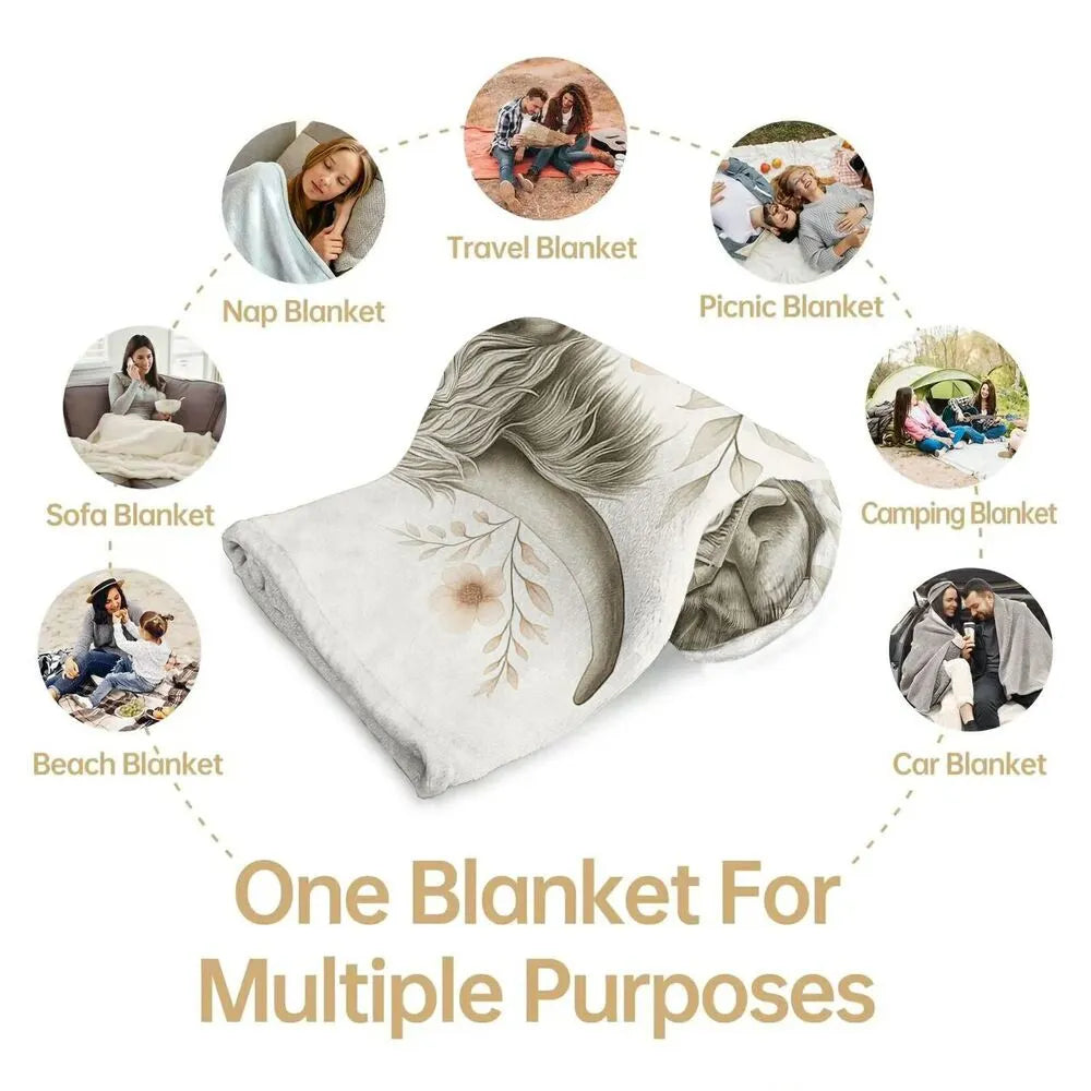 Highland Cow with Floral Pattern Multipurpose Throw Blanket