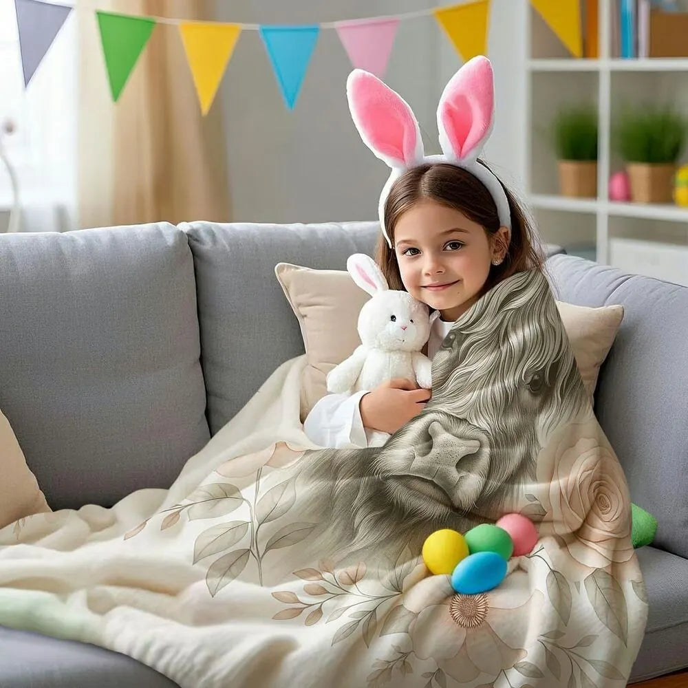 Highland Cow with Floral Pattern Multipurpose Throw Blanket