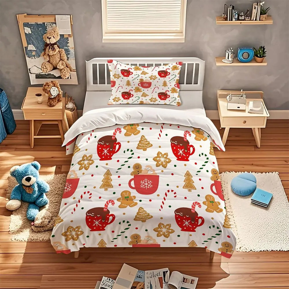 Hot Cocoa Gingerbread Christmas Gift Duvet Cover Set Kids Bedding Set