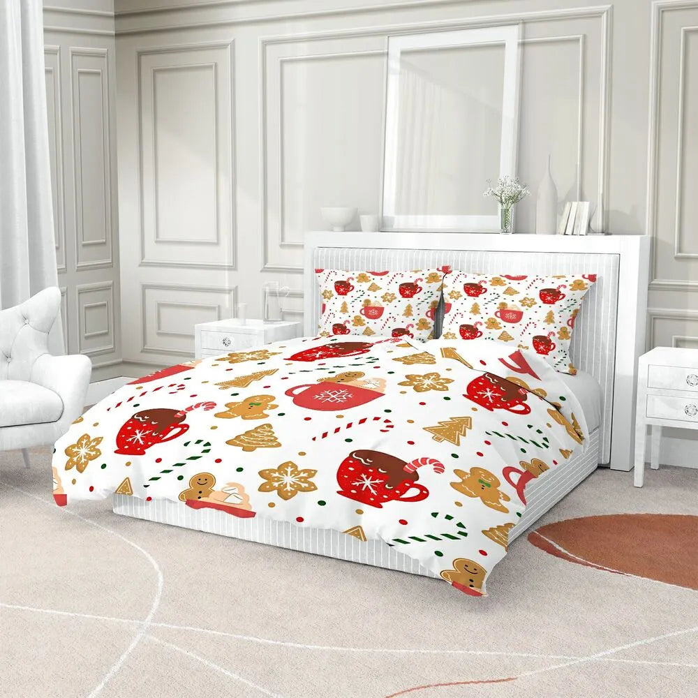 Hot Cocoa Gingerbread Christmas Gift Duvet Cover Set Kids Bedding Set