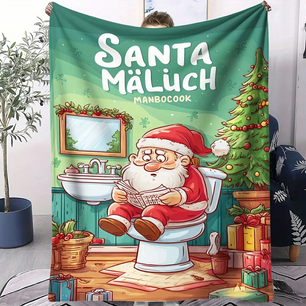 Humorous Santa Toilet Christmas Green Pattern Multipurpose Throw Blanket