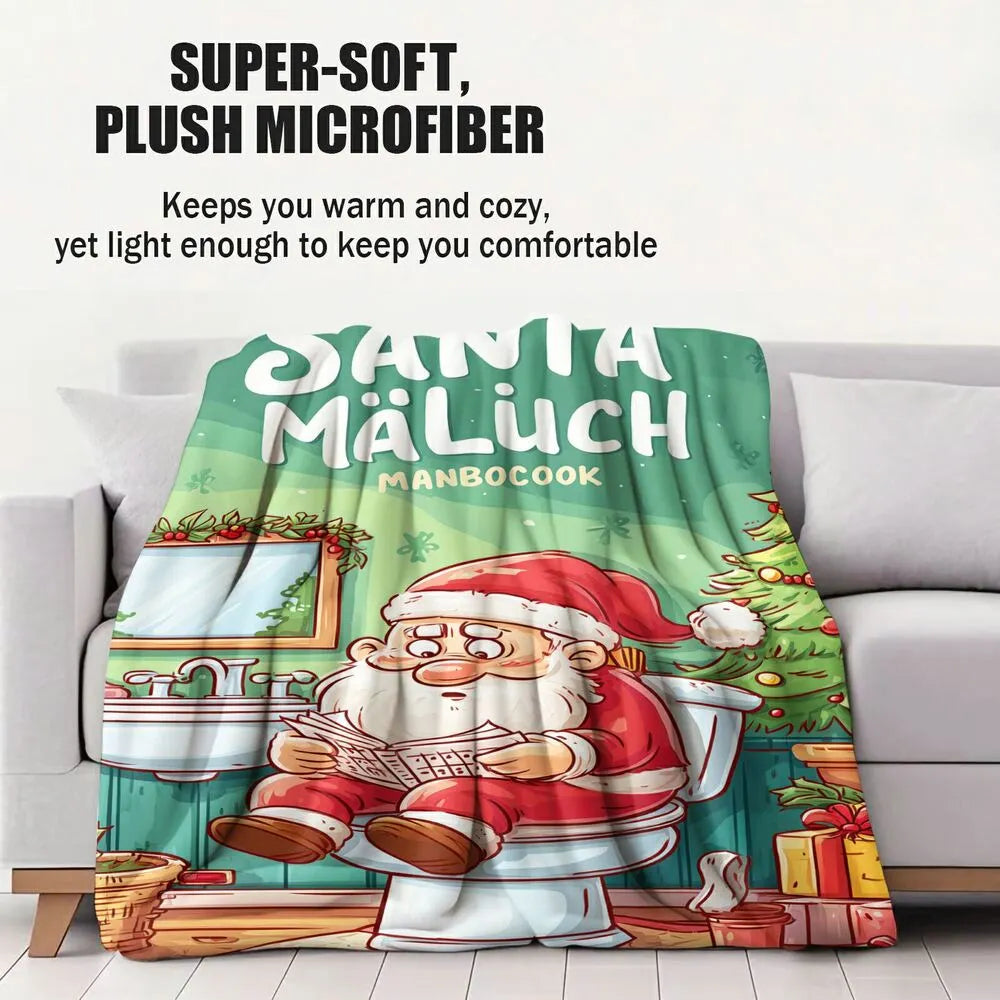 Humorous Santa Toilet Christmas Green Pattern Multipurpose Throw Blanket