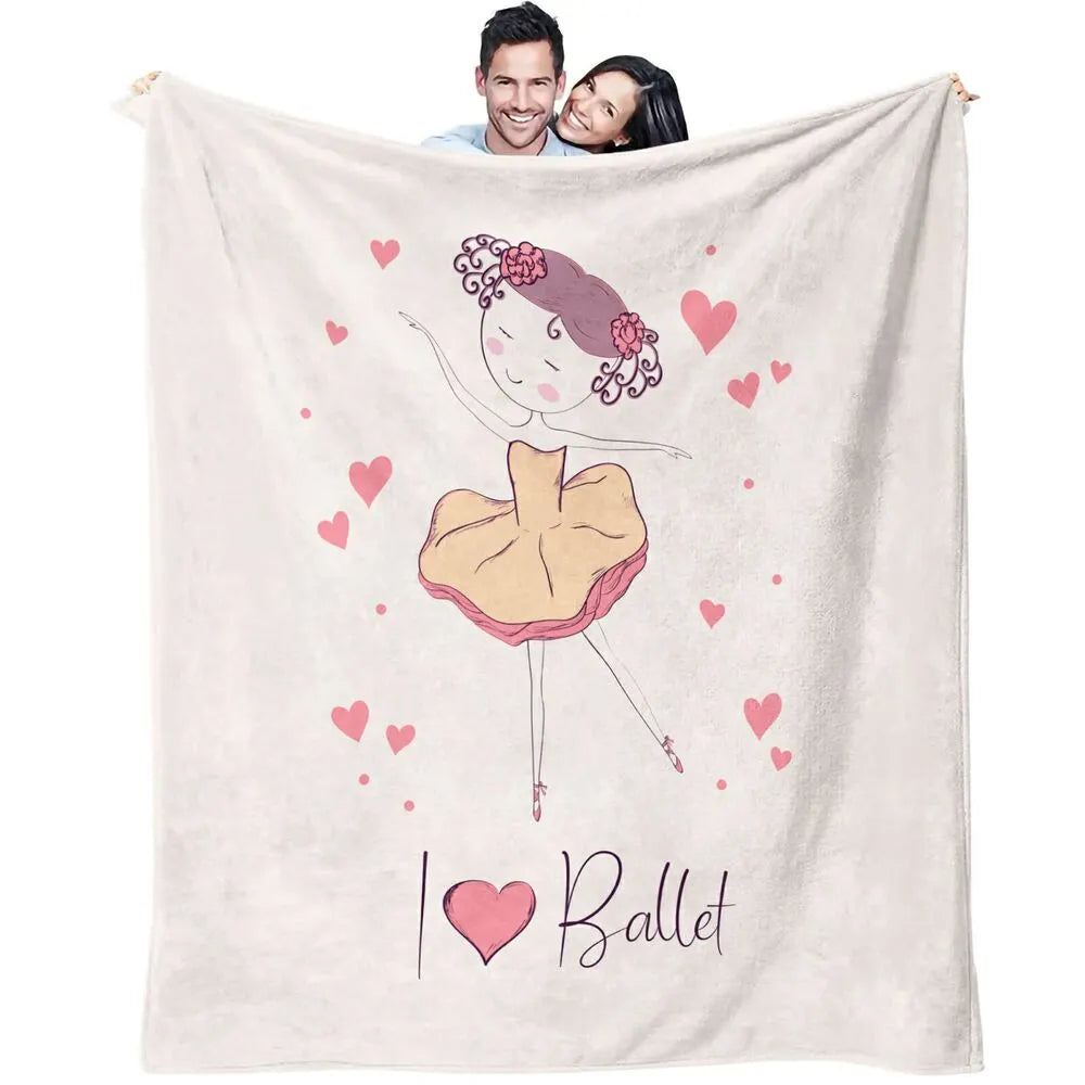 I Love Ballet Ballerina with Hearts Pattern Multipurpose Throw Blanket