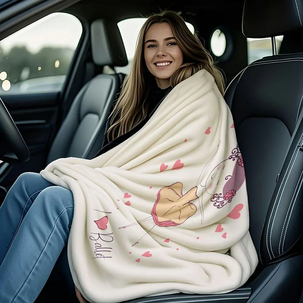 I Love Ballet Ballerina with Hearts Pattern Multipurpose Throw Blanket