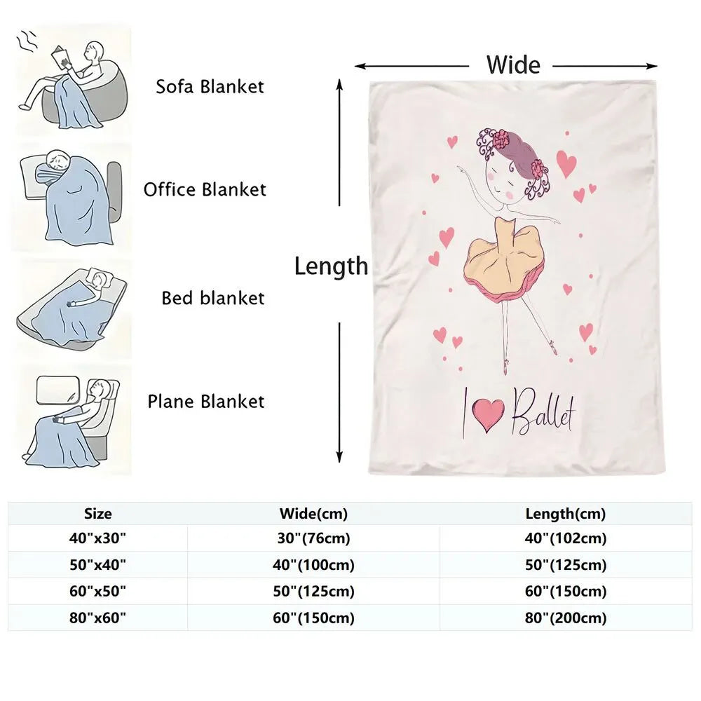 I Love Ballet Ballerina with Hearts Pattern Multipurpose Throw Blanket