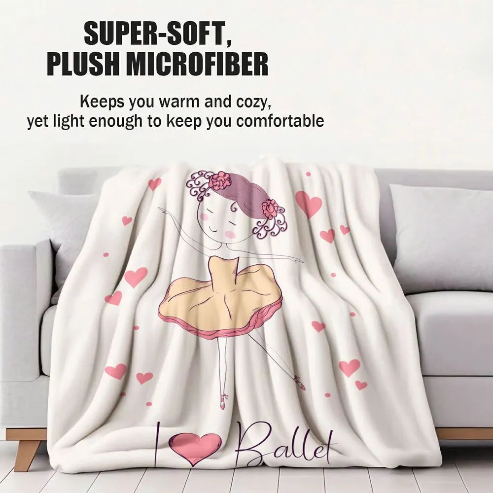 I Love Ballet Ballerina with Hearts Pattern Multipurpose Throw Blanket