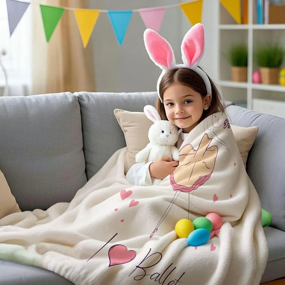 I Love Ballet Ballerina with Hearts Pattern Multipurpose Throw Blanket