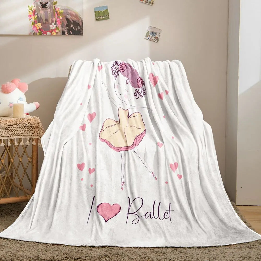 I Love Ballet Ballerina with Hearts Pattern Multipurpose Throw Blanket