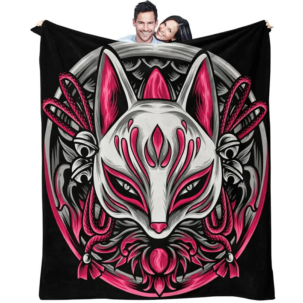 apanese Style Fox Mask Pattern Multipurpose Throw Blanket