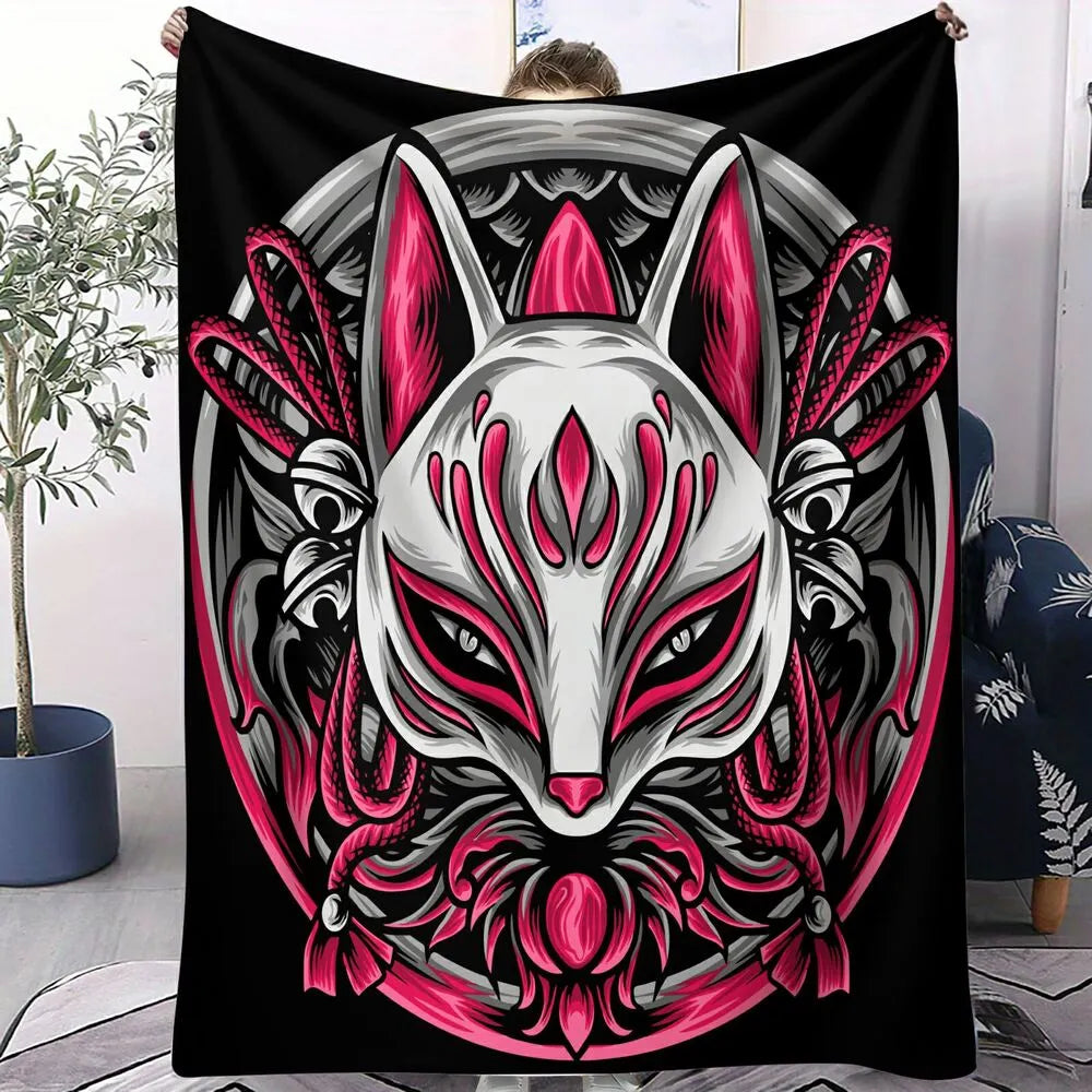 apanese Style Fox Mask Pattern Multipurpose Throw Blanket