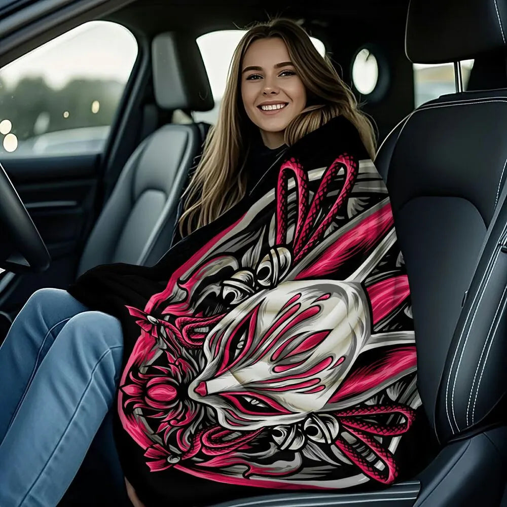 apanese Style Fox Mask Pattern Multipurpose Throw Blanket