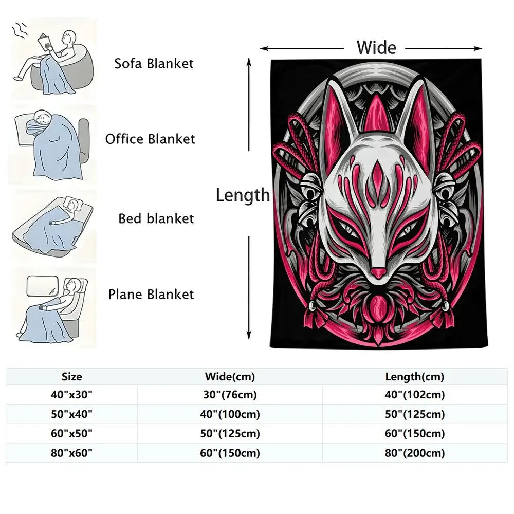 apanese Style Fox Mask Pattern Multipurpose Throw Blanket