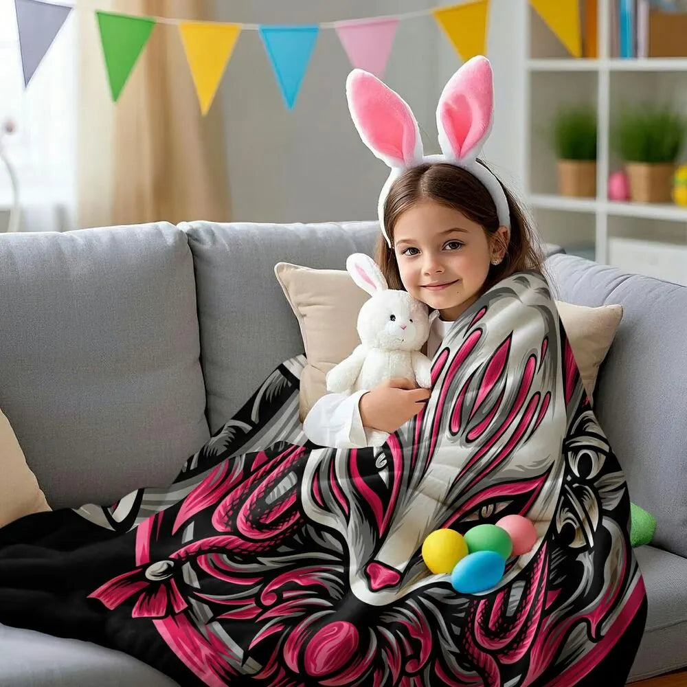 apanese Style Fox Mask Pattern Multipurpose Throw Blanket