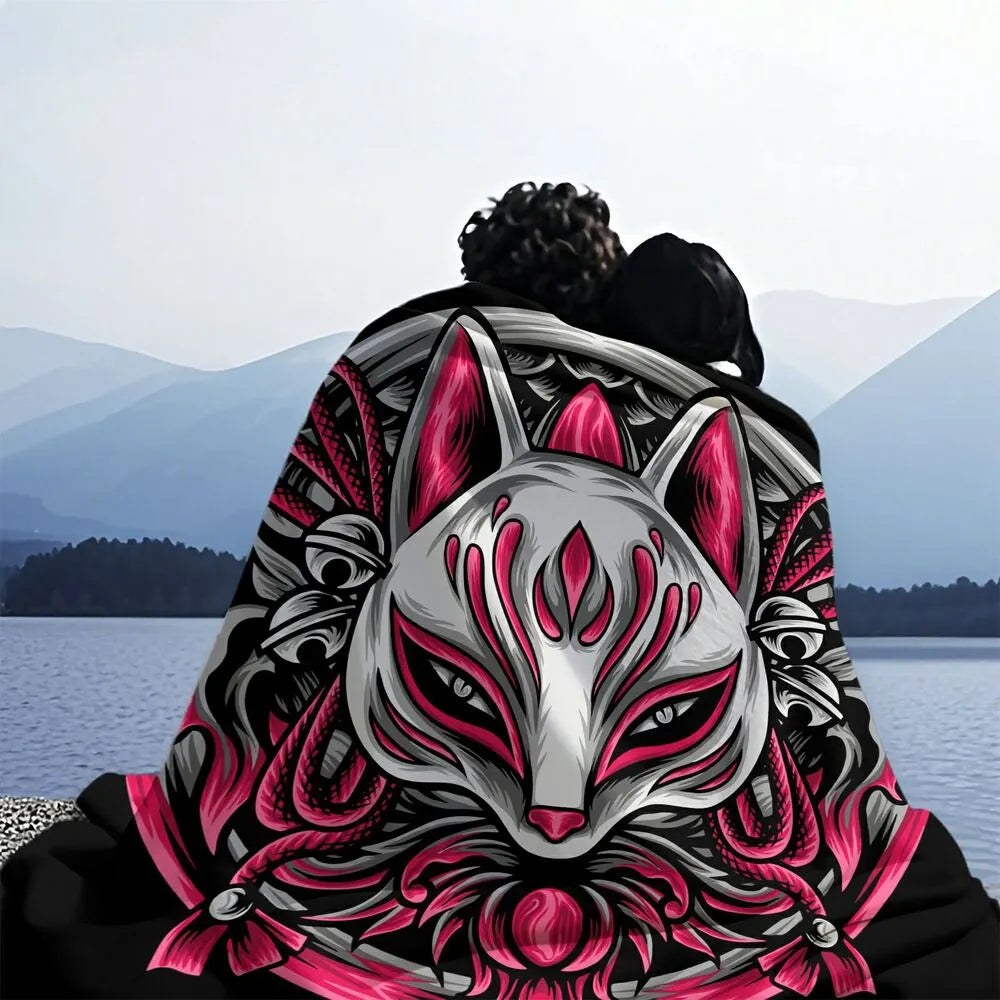 apanese Style Fox Mask Pattern Multipurpose Throw Blanket