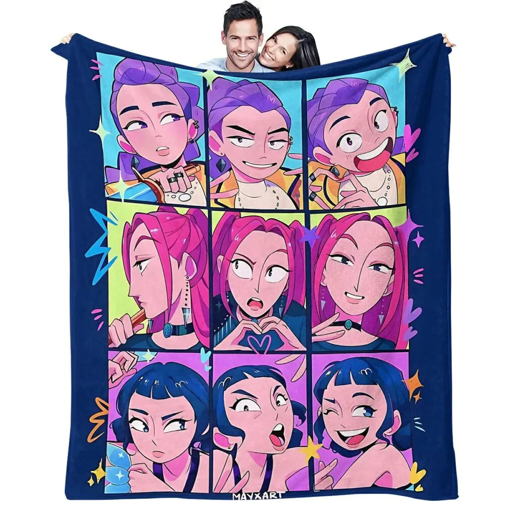 K-POP Demon Hunters Anime Characters Collage Multipurpose Throw Blanket
