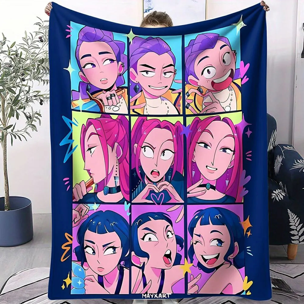 K-POP Demon Hunters Anime Characters Collage Multipurpose Throw Blanket