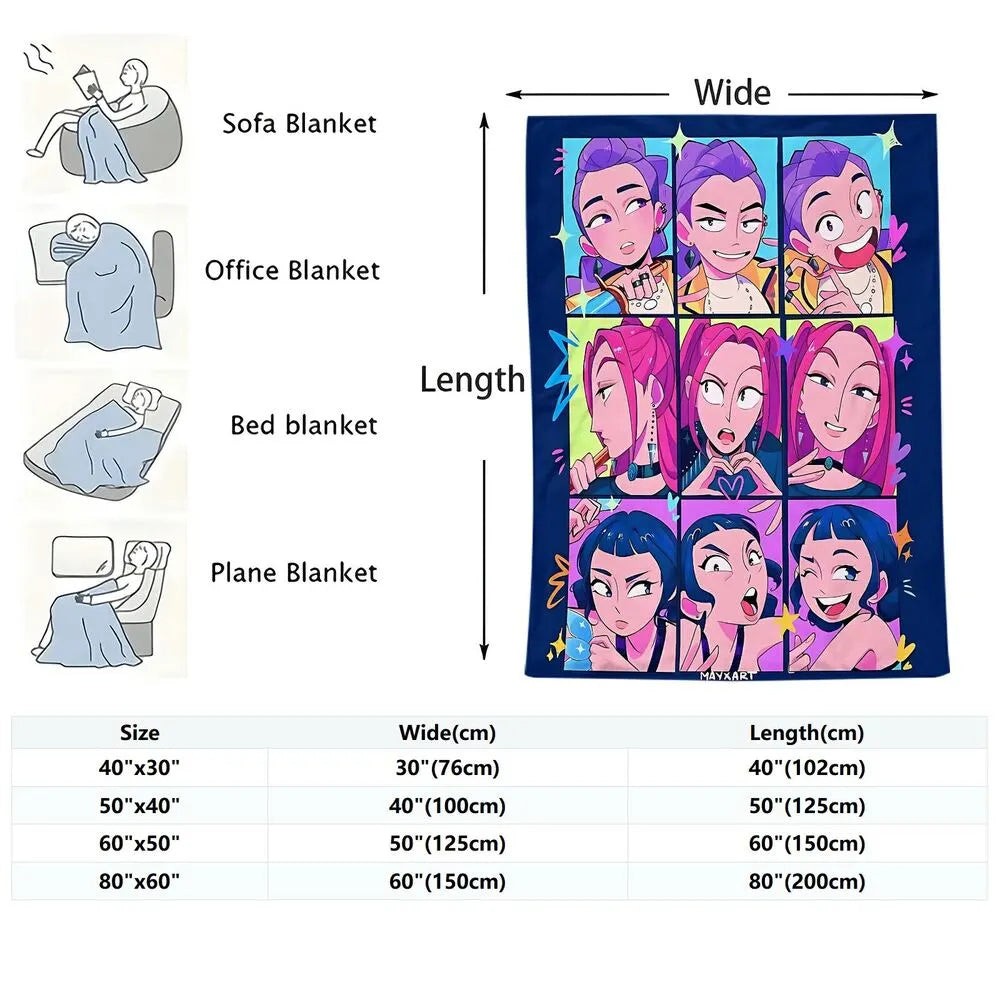 K-POP Demon Hunters Anime Characters Collage Multipurpose Throw Blanket