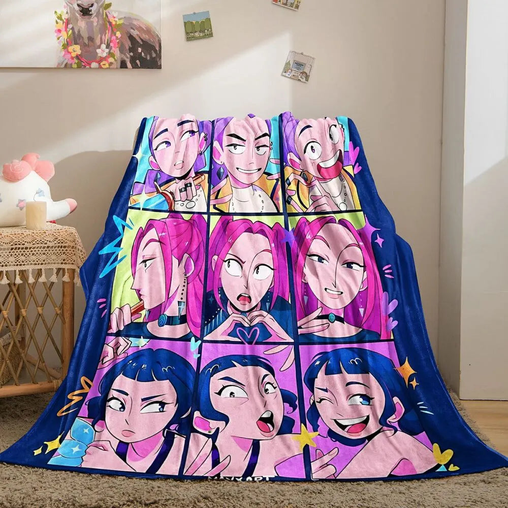 K-POP Demon Hunters Anime Characters Collage Multipurpose Throw Blanket