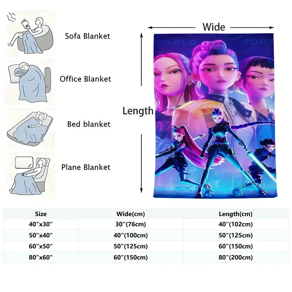 K-POP Demon Hunters Anime Characters Multipurpose Throw Blanket