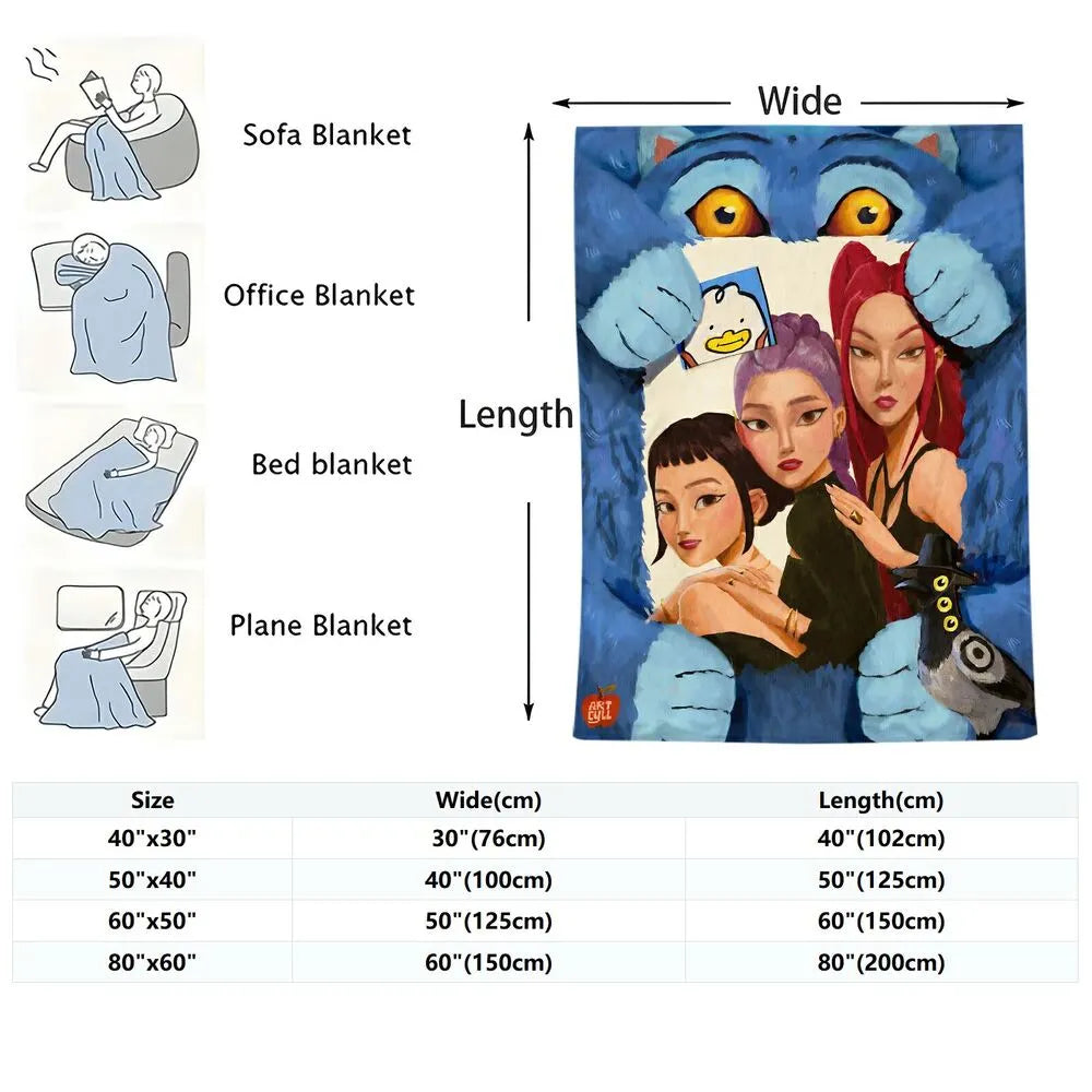 K-POP Demon Hunters Anime Characters Multipurpose Throw Blanket