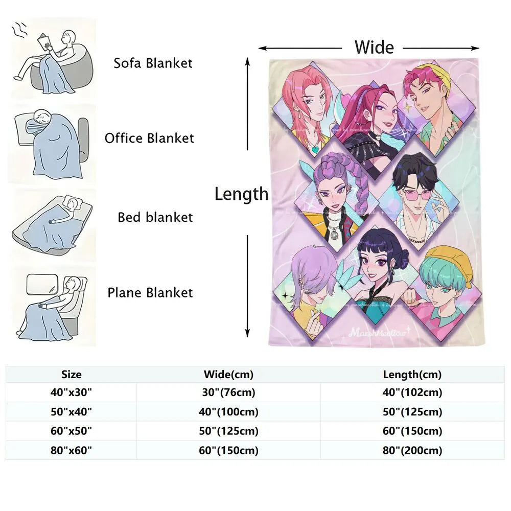 K-POP Demon Hunters Anime Characters Multipurpose Throw Blanket