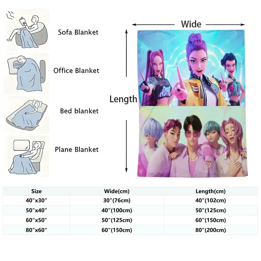 K-POP Demon Hunters Anime Characters Multipurpose Throw Blanket