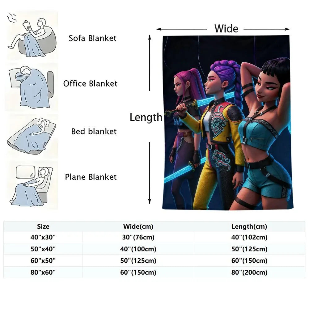 K-POP Demon Hunters Anime Characters Multipurpose Throw Blanket