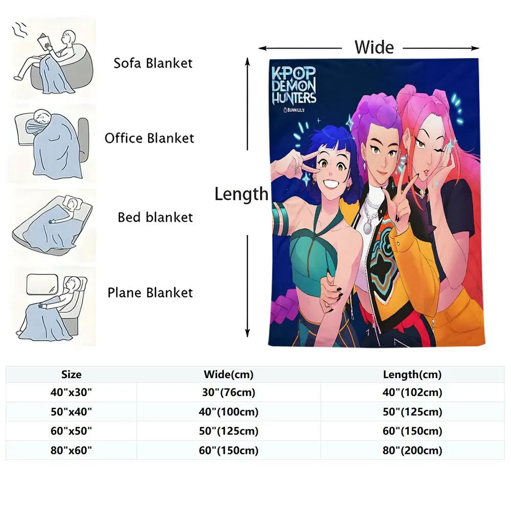 K-POP Demon Hunters Anime Characters Multipurpose Throw Blanket