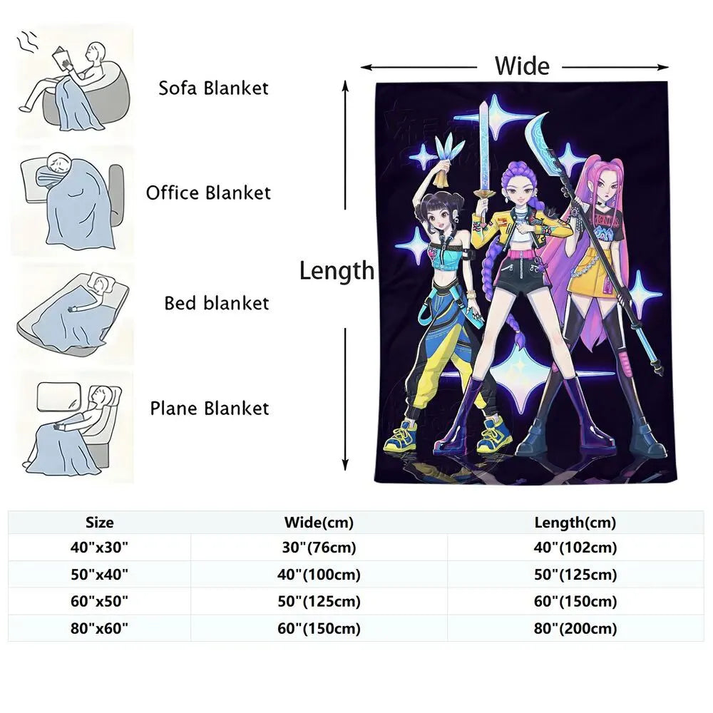 K-POP Demon Hunters Anime Characters Multipurpose Throw Blanket