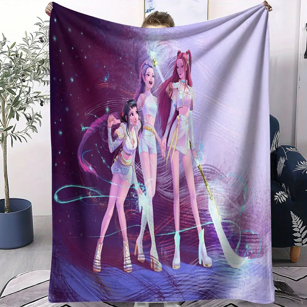 K-POP Demon Hunters Anime Characters Super-Soft Plush Throw Blanket