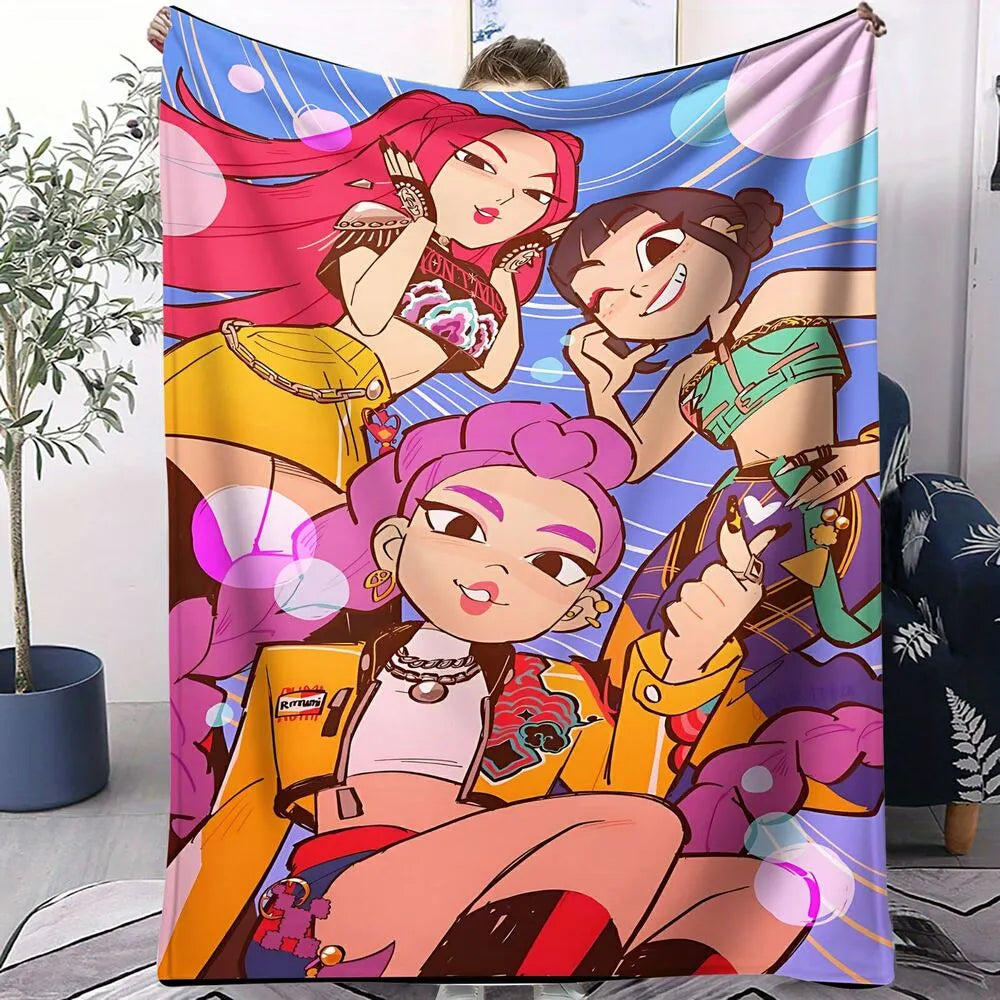 K-POP Demon Hunters Cartoon Pattern Multipurpose Throw Blanket