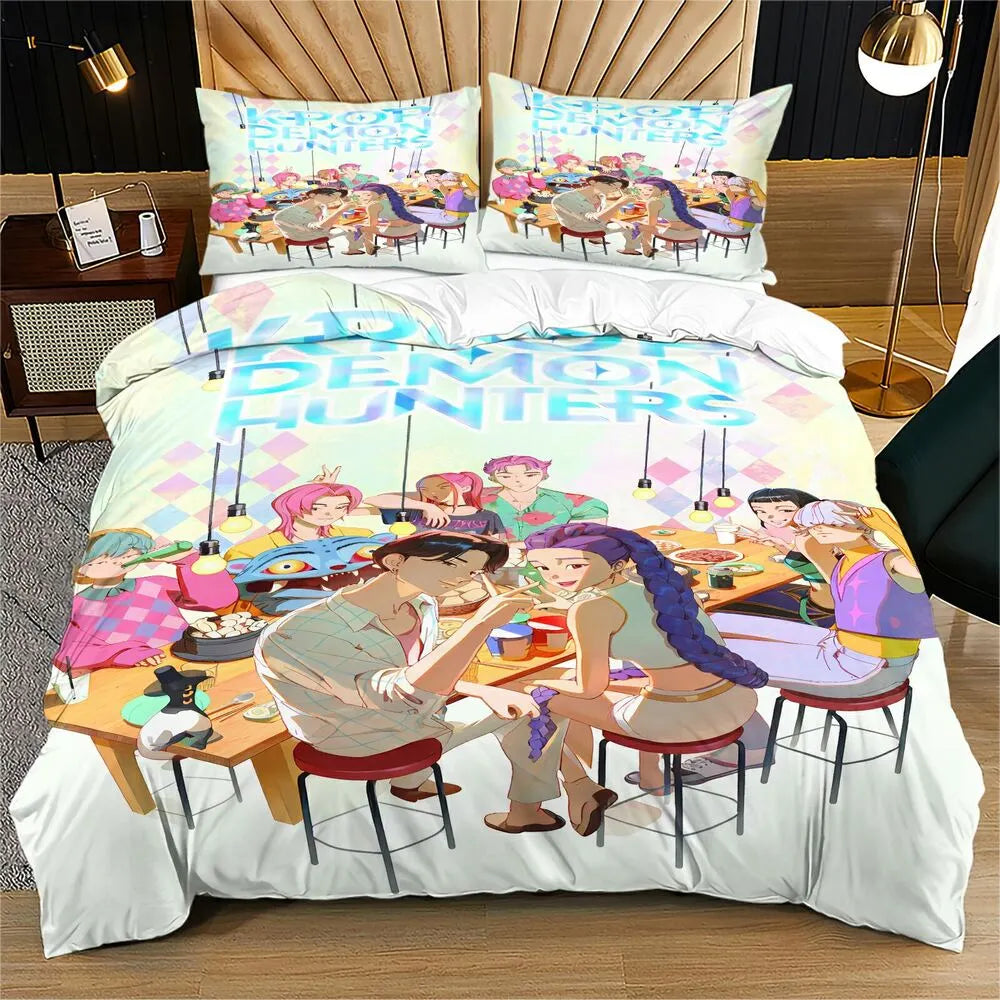 K-POP Demon Hunters Casual Dining Anime Group Bedding Set