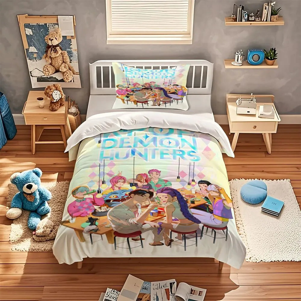 K-POP Demon Hunters Casual Dining Anime Group Bedding Set