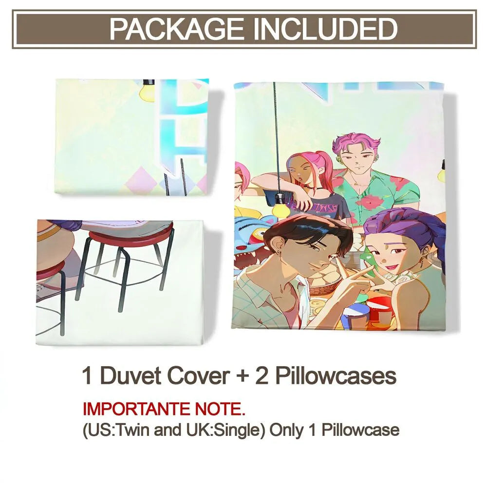 K-POP Demon Hunters Casual Dining Anime Group Bedding Set