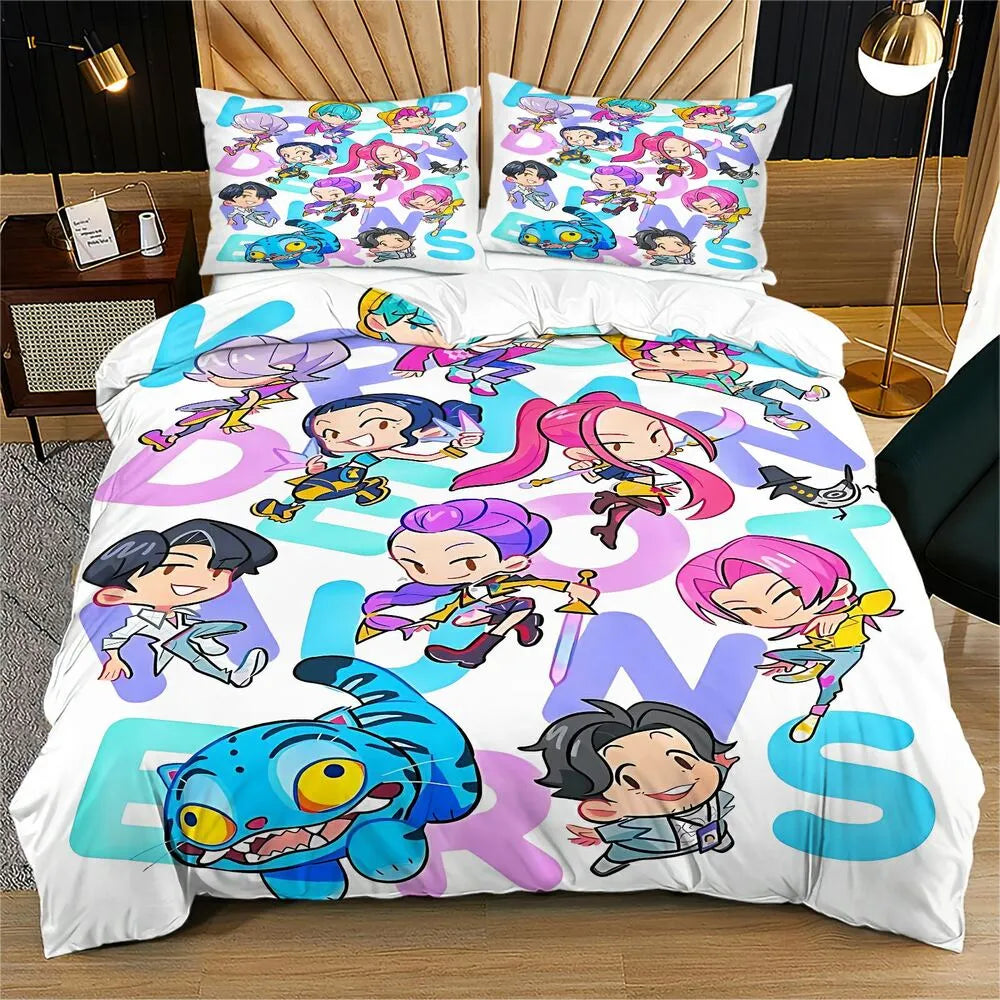 K-POP Demon Hunters Chibi Anime Group Bedding Set