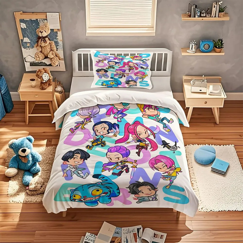 K-POP Demon Hunters Chibi Anime Group Bedding Set