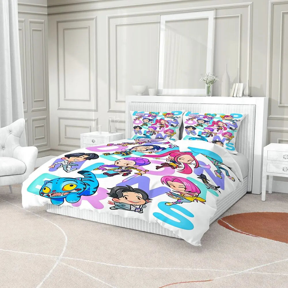 K-POP Demon Hunters Chibi Anime Group Bedding Set