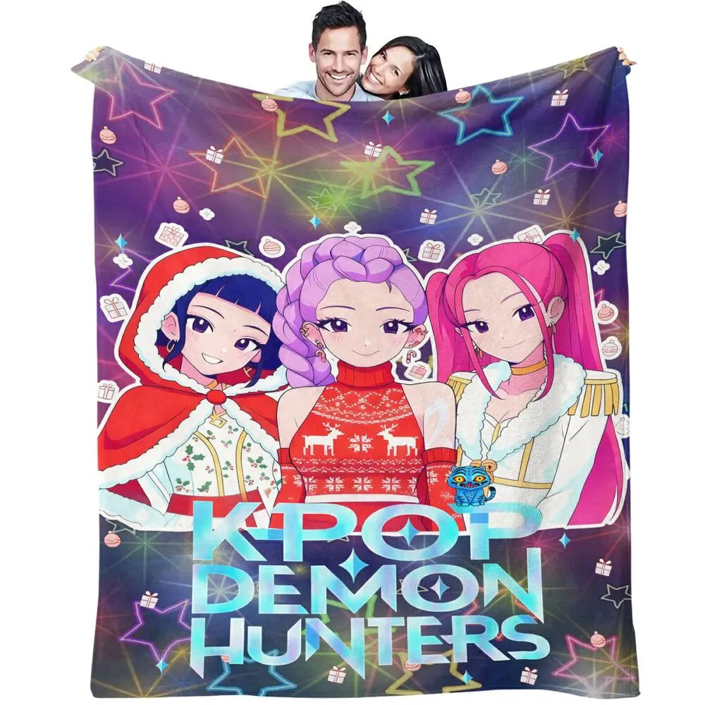 K-POP Demon Hunters Christmas Anime Characters Multipurpose Throw Blanket